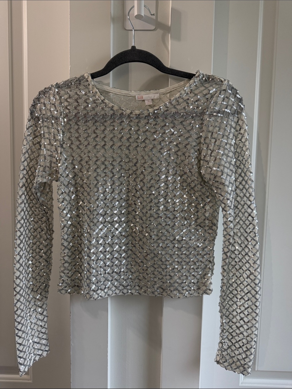 Women's Silver Sequin Long-Sleeve Tee by